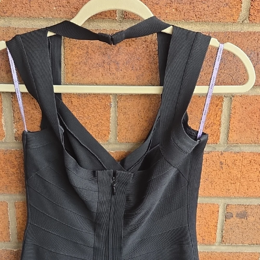 HERVE LEGER Black Bruna Sleeveless V Neck Bandage Fit & Flare Dress